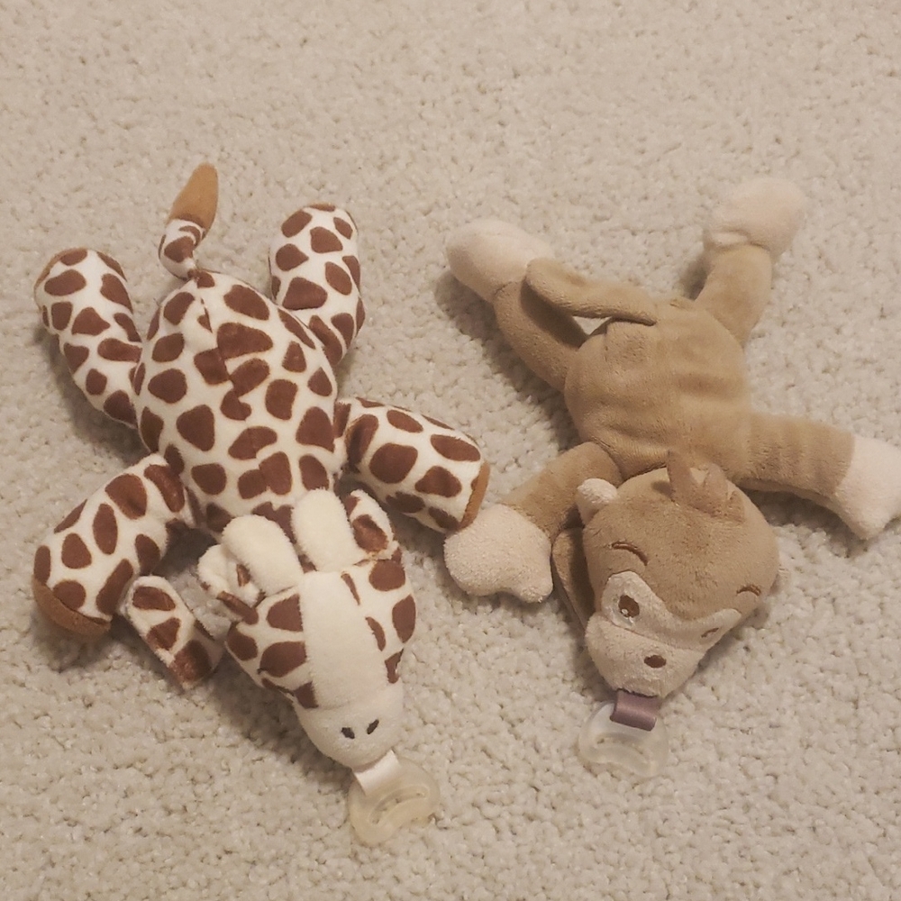 Giraffe and Monkey Plush Pacifier Holders
